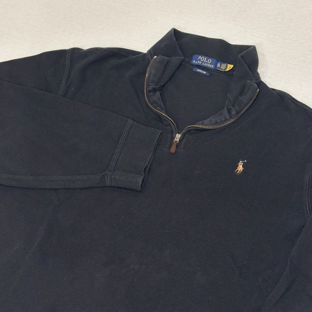 Polo Ralph Lauren Estate Rib 1/4 Zip Sweater Pullover Mens XL Pony Black